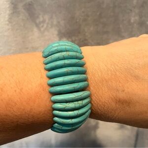Faux Turquoise Stretch Bracelet Marbled Pattern Slip On Cuff Western Tribal